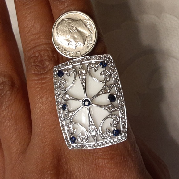 925 White Topaz, Blue Sapphire, White Agate. MAGNIFICENT design, FIRM. - Picture 11 of 11